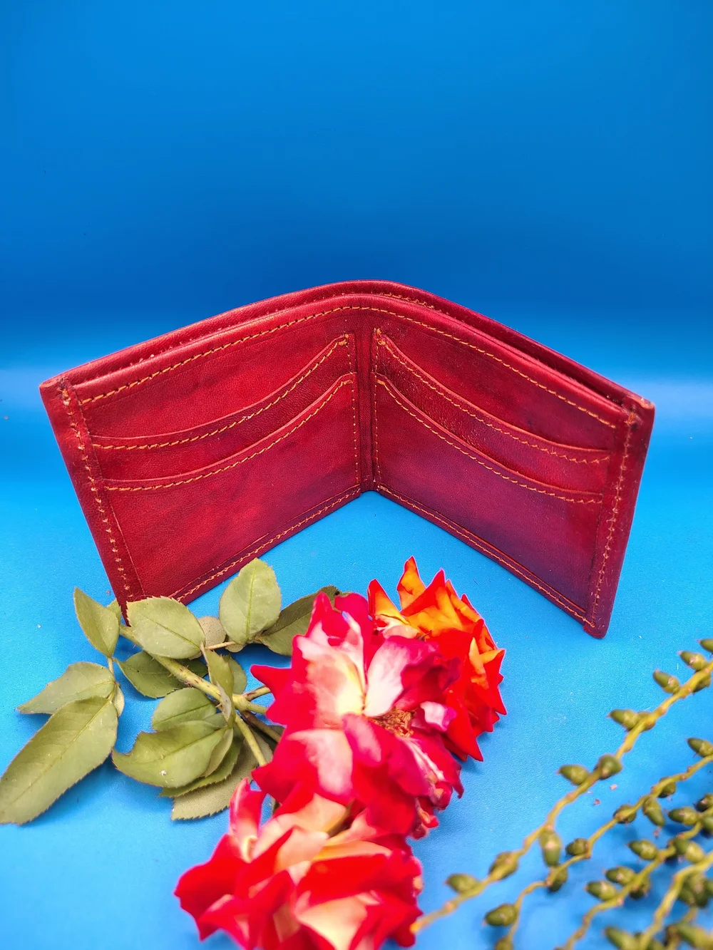Brown Leather Wallet with White Snakeskin Accent